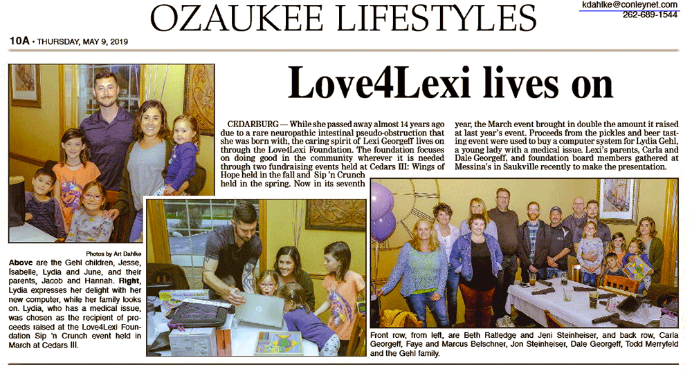 Ozaukee Lifestyles article 5/9/2019